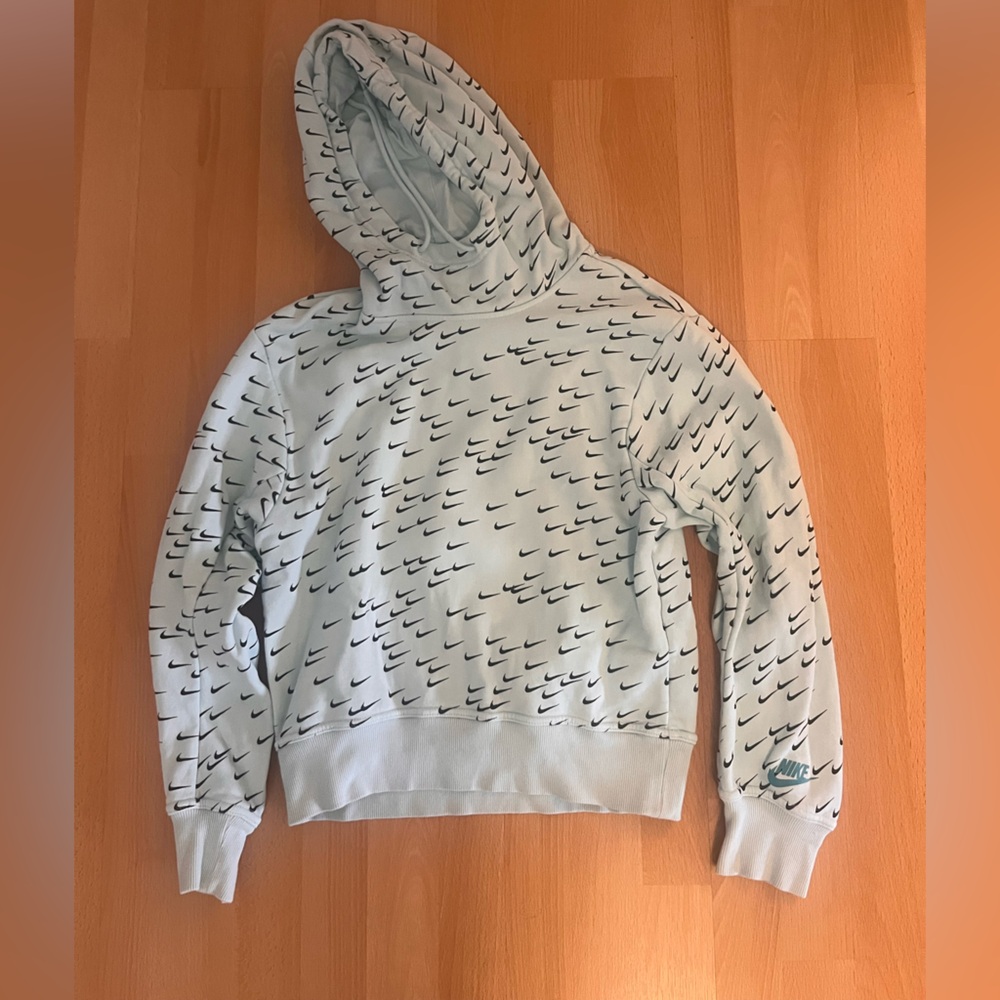 Nike Light Blue Hoodie with Black Swoosh